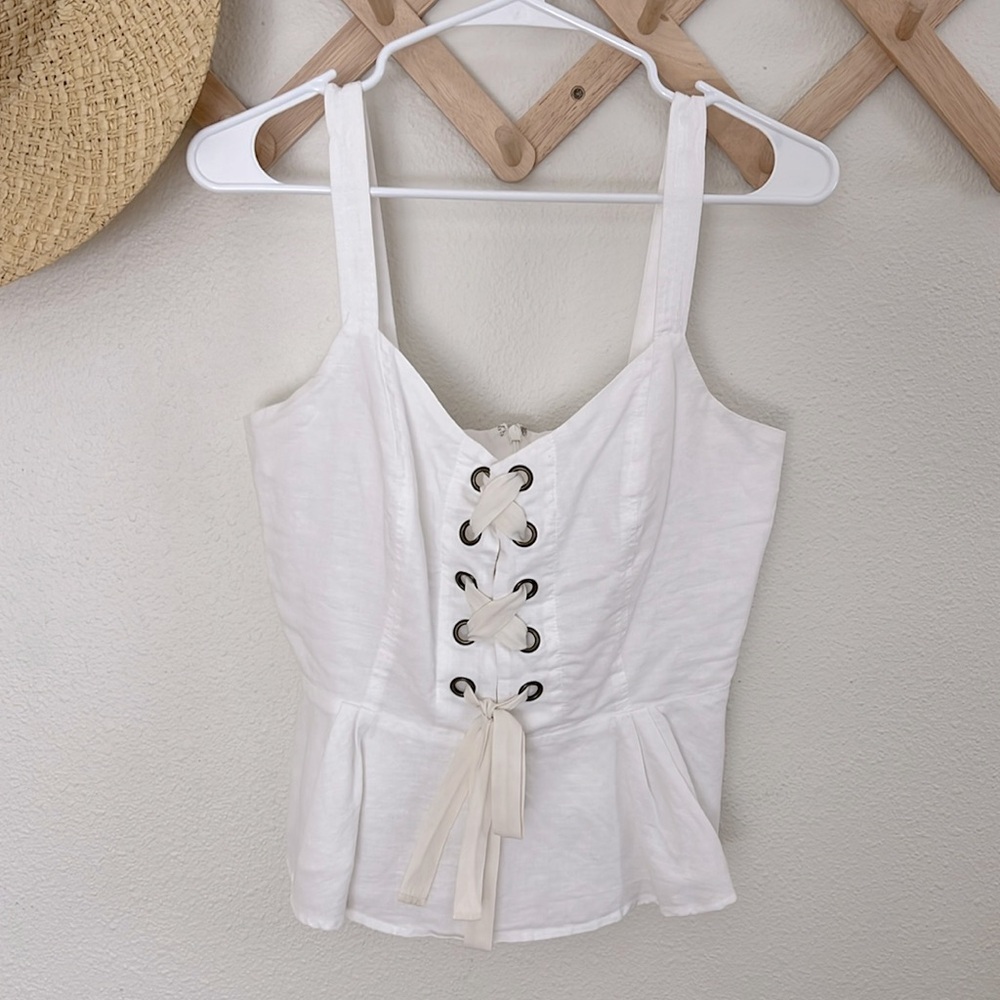 J. Crew Point Sur linen lace front corset top. Size S